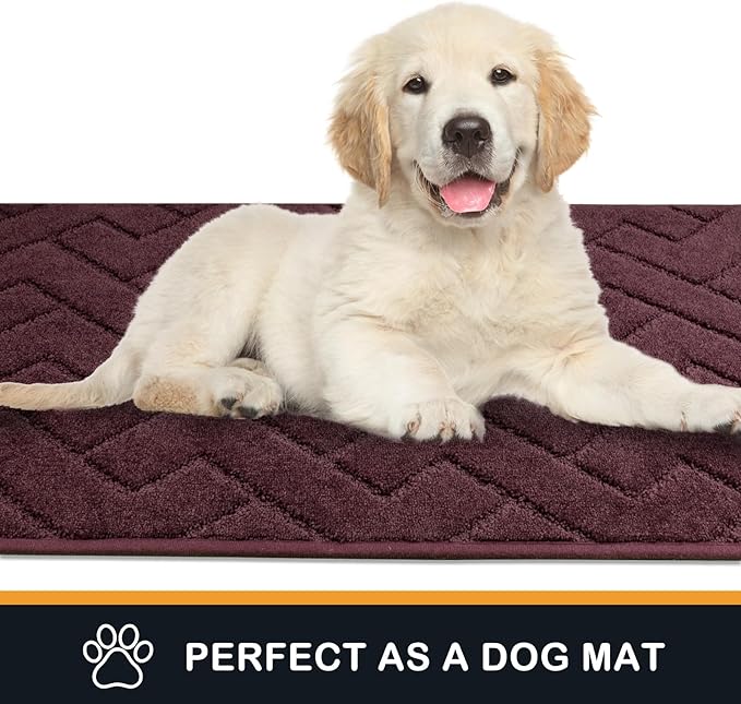PURRUGS Dirt Trapping Door Mat 20" x 31.5", Non-Slip Machine Washable Entry Rug, Shoe Scraper, Dog Doormat, Super Absorbent Welcome Mat for Front & Back Door, Muddy Wet Shoes & Paws, Burgundy Red