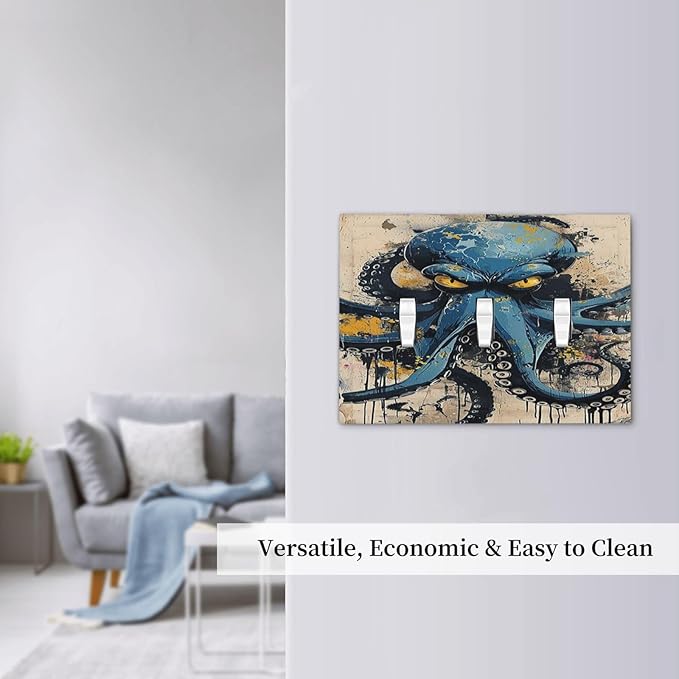 Decorative Switch Plates Nautical Vintage Blue Octopus Yellow Eyes Oil Watercolor 3 Gang Wall Plate Triple Toggle Light Switch Cover Faceplate Electrical Wall Panels for Kids room