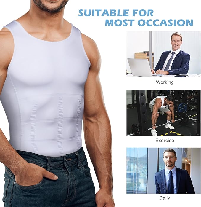 Mens Slimming Body Shaper Vest, Gynecomastia Compression Shirts, Tummy Control Undershirts