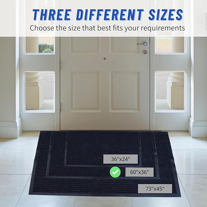 2 Pack Front Door Mat, 60"X36" Waterproof Indoor Outdoor Entrance Welcome Doormat Front Door Industrial Rug Ideal for Entrance， Patio, Muddy Shoe, Low Profile, Non-Slip, Easy to Clean — Grey