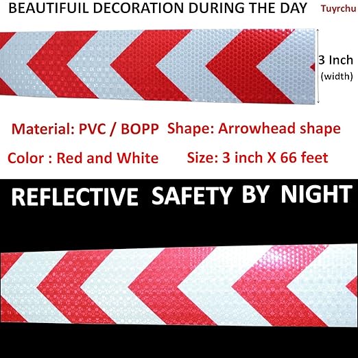 Red and White Reflective Tape Outdoor Waterproof 3 inch X 66 feet, High Visibility Hazard Conspicuity Safety Marking Tape