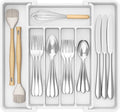 Lifewit Silverware Drawer Organizer, Expandable Utensil Tray for Kitchen, BPA Free Flatware and Cutlery Holder, Adjustable Plastic Storage for Spoons Forks Knives, 8.5"-14.1" x 12.1", White