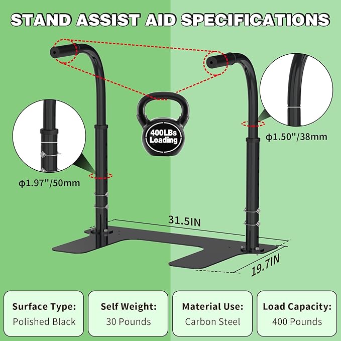 Heavy Duty Couch Stand Assist, Height & Width Adjustable Standing aid & Support Device, Chair/Sofa Stand Assist for Elderly Mobility & Daily Living Sit to Stand(400LBs Loading, Black)
