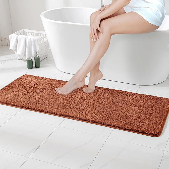 MIULEE Burnt Orange Extra Thick Non Slip Bathroom Rug Shaggy Soft Bath Mat Plush Microfiber Absorbent Water for Shower Tub Machine Washable (24x70 Inches)