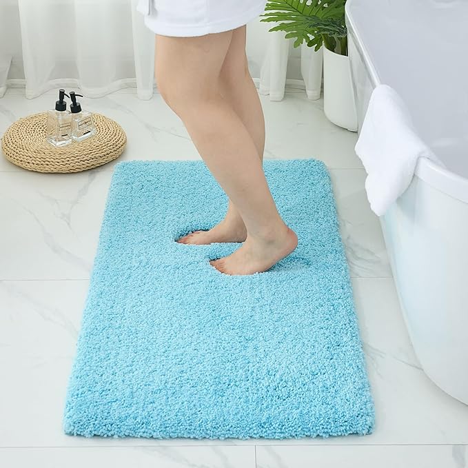 Bathroom Rugs 59x24, Ultra Thick Shaggy Soft Microfiber Absorbent Bath Rug, High Density Foam Latex Non Slip Backing, Machine Washable Bath Mats for Bathroom Floor & Sink, Teal