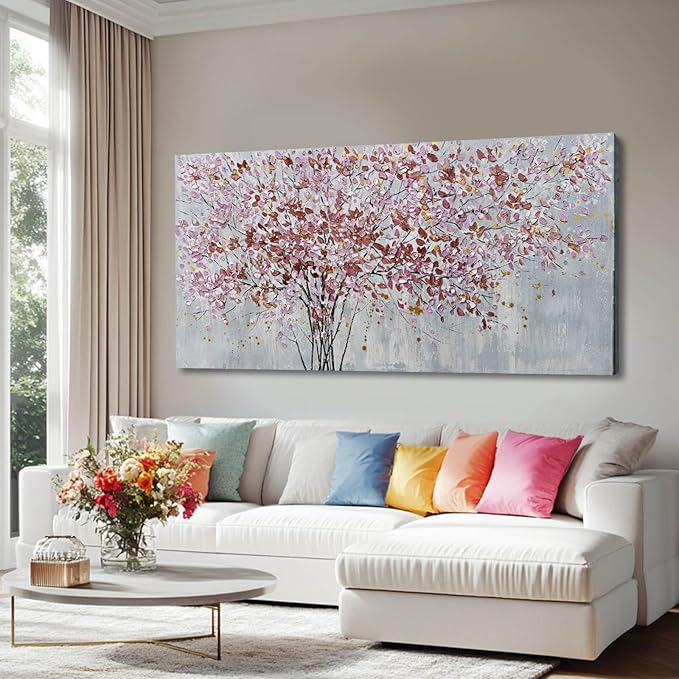 CHUDANHAO Gold and Pink Canvas Wall Decor Botanical Prints Floral Wall Art Line Painting for Living Room Tree Scenery Picture for Home Hotel 29x58 Inch