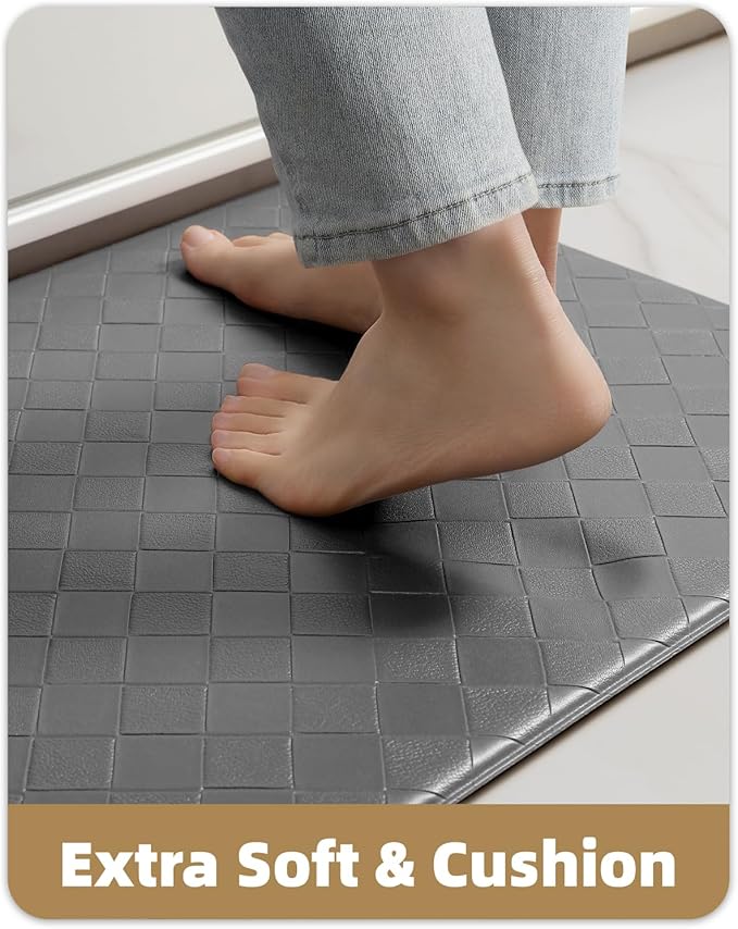 Color&Geometry Anti Fatigue Cushioned Checkered Designed Kitchen Mats Set, Easy Clean, Waterproof & Oil Proof Kitchen Floor Mat, Anti Slip Runner for Front Sink Comfort Standing,17x29+17x59,Grey