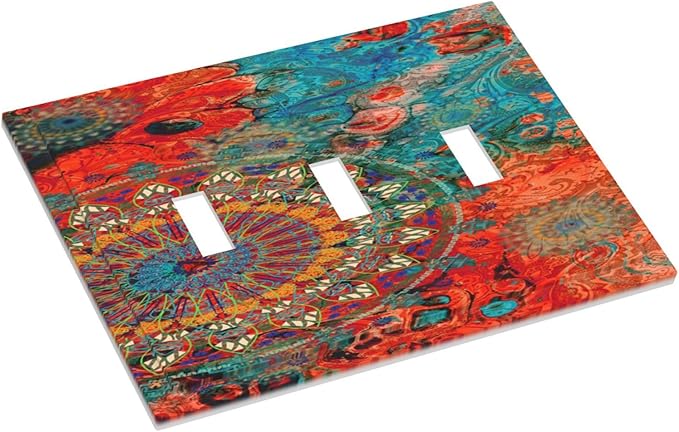 Abstract Ombre Colorful Indian Mandala 3 Gang Light Switch Covers Triple Toggle Wall Plate Decorative Switchplate Electrical Faceplate for Livingroom Bedroom Bathroom Decor