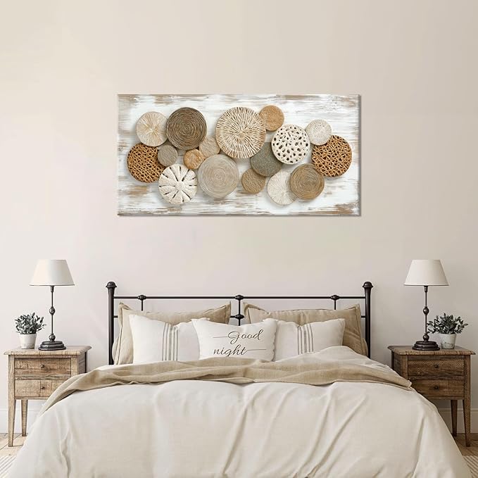 Brown Rattan Plates Canvas Wall Art for Living Room Painting Prints Beautiful Geometric Radial Geometry White Modern Artwork Office Bedroom Girls Decor Extra Large