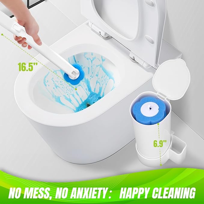 KOKL Disposable Toilet Brush, Toilte Wand Kit, Toilet Bowl Cleaner Brush with 12 Wand Refills, Toilet Cleaning Supplies, Toilet Brush and Storage Caddy, Toilet Cleaning System for Bathroom Maintenance