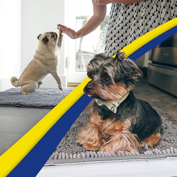 Muddy Mat® Shown on TV – Super Absorbent Microfiber Dog Door Mat for Muddy Paws, Non-Slip Washable Pet Rug, Quick Dry Chenille Entryway Carpet, Machine Washable Indoor Outdoor mat, Grey 59"x35"