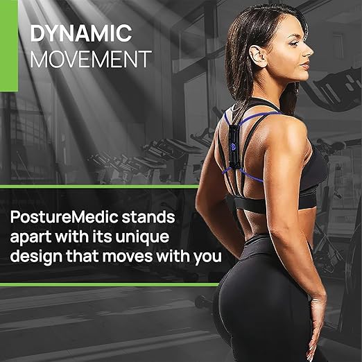 PRIMEKINETIX PostureMedic Posture Corrector for Men & Women - Back Brace for Hunchback Kyphosis Tech Neck - Dynamic Resistance Training Strengthens Back Muscles - Doctor Recommended - Green - Medium