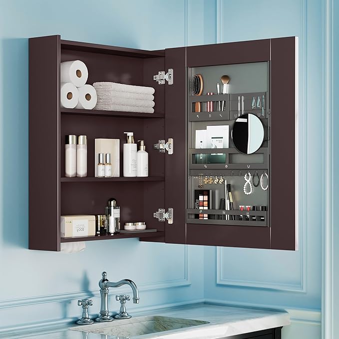Bathroom Mirror Cabinet - Large Single Door 24x30 inchs Wall Cabinet Bathroom Vanity Mirror Cabinet with Facial Tissues Slot and Multifunctional Storage Area