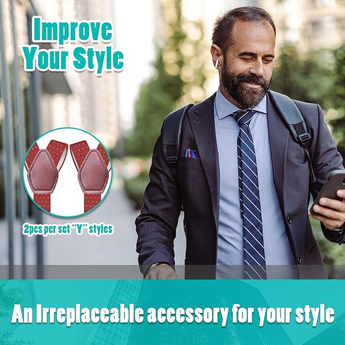 STAY GENT Y-Style Shirt Stays For Men with Non-Slip Locking Clamps and Adjustable Elastic Straps