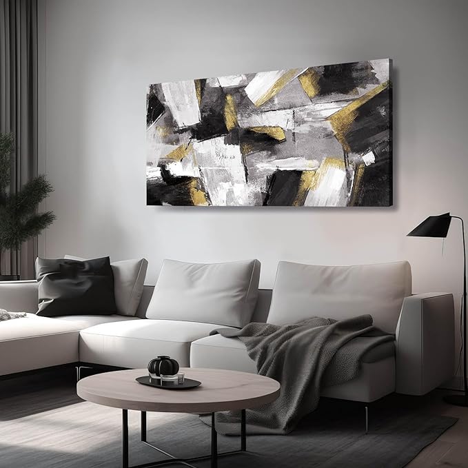 SOUGUAN Black and White Art Pictures Abstract Wall Hangings Decor Modern Artwork 20"X40" Wall Decorations for Bedroom Posters for Office