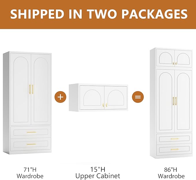 Metal Armoire Wardrobe Cabinet, 86" Tall Wardrobe Closet with Doors, White Clothing Storage Cabinet with Hanging Rod, Large Armoire for Bedroom, Office, School, Gym