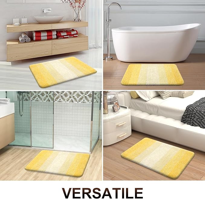 OLANLY Bathroom Rug Set 2 Piece, Soft Absorbent Microfiber Bath Rug Set, Non-Slip, Machine Wash Dry, Plush Shaggy Bath Mats for Bathroom (47"x20"+24"x16", Yellow)