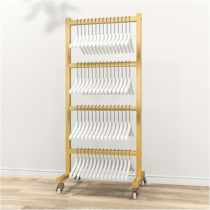 Clothing Hanger Storage System Hanger Stacker Metal Clothes Organizer with Casters, Retail Store Laundry Room Portable Hanger Stacker Holder (Color : Gold, Size : 19.7x15.7x43.3IN)