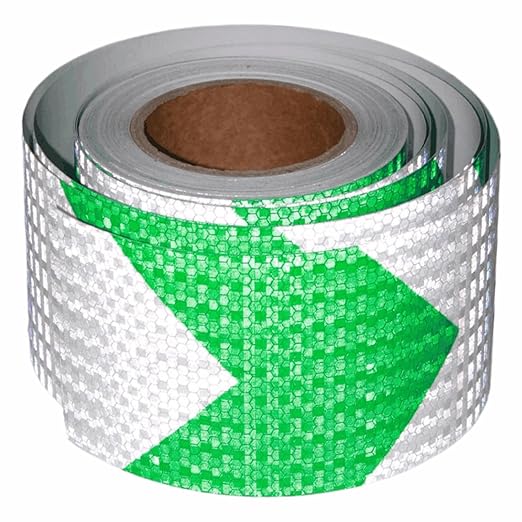 Reflective Tape Green and White 4 inch X 66 feet, Outdoor Waterproof Hazard Conspicuity Warning Industrial Marking Tape