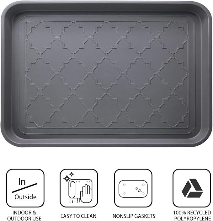 Boot Tray for Entryway Indoor, Heavy Duty Shoe Mat Tray 2 Packs, 16.7"x12.8" Waterproof Shoes Trays with Raised Edge, Outdoor Multi-Purpose Mats for Boots, Garden, Pets