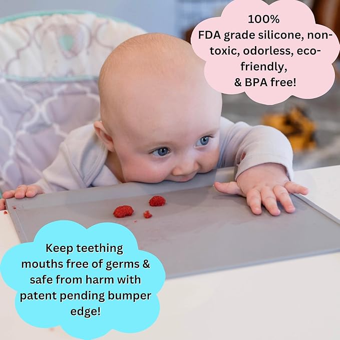 The Table Tyke Silicone Placemats for Toddlers with Patented Edge Bumper | Kids Placemats Non Slip Travel Ready | Baby Placemat BPA Free for Restaurant Dining Table | Sky Blue