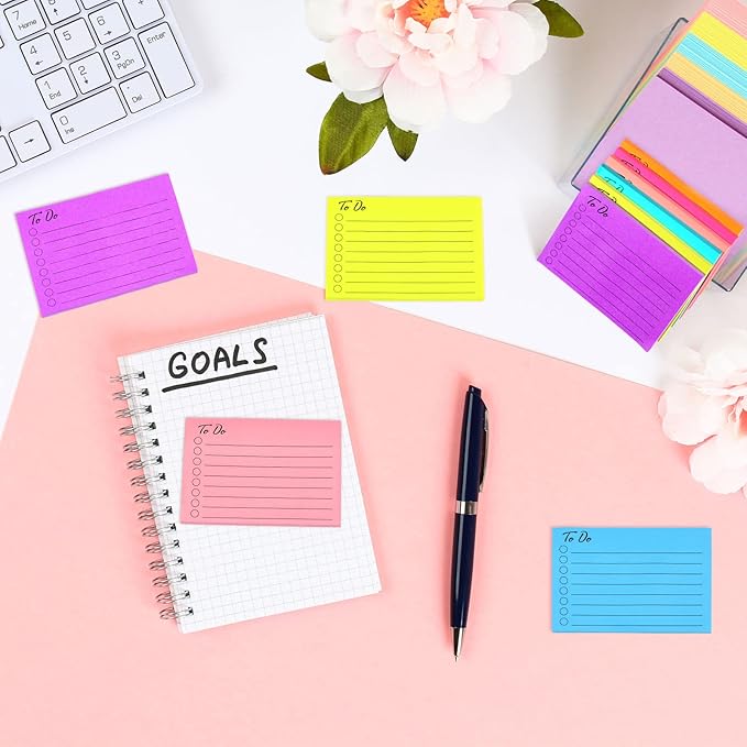 Pajean 9 Pcs/450 Sheet to Do List Sticky Note 3x4 Inch Self Stick Pads with Line Colored Planner Sticky Note Adhesive Memo for Office, Meeting, School, Study, Home Reminder (Fluorescent Color)