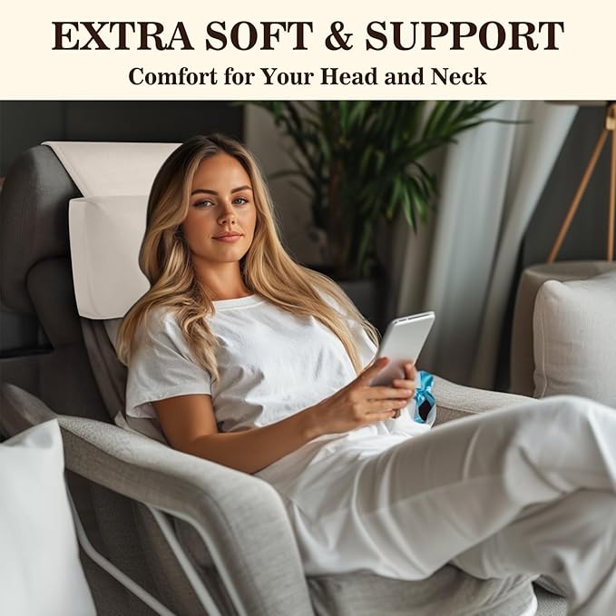Recliner Headrest Pillow, Adjustable Comfort Neck & Head Support Pillow, Soft Velvet Non-Slip Headrest for Pain Relief & Relaxation, Ideal for Recliner, Couch, Chair, Sofa