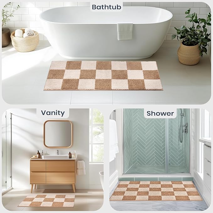 PURRUGS Bathroom Rug Non-Slip Machine Washable 30" x 60", Super Absorbent and Quick-Dry Bath Mat, Extra Soft and Plush Bath Rug for Shower, Bathtub and Sink, Beige & Grayish Brown