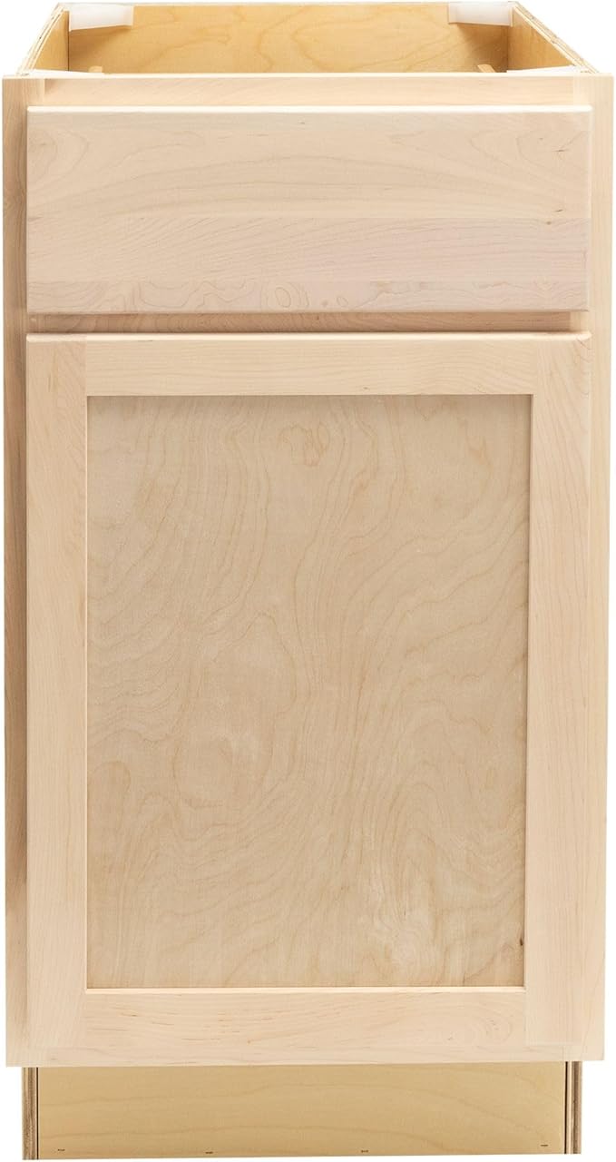 Quicklock RTA (Ready-to-Assemble) | Base Kitchen Cabinets - Shaker Style | Made in America (Raw Maple, 15" Wx34.5 Hx24 D Base)