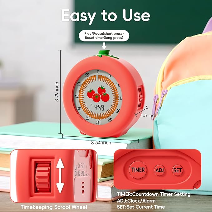 Visual Timer for Kids, 299-Minute Cute Kids Pomodoro Countdown Timer, Visual Timer for Classroom, Kitchen, Office Desk and Meetings