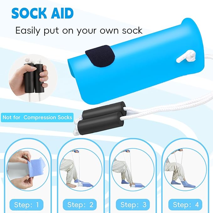 Sock Aid Kit, Sock Assistant Device No Bending, Sock Aids for Putting On Socks and Sock Remover, Sock Puller Aid Easy On and Off, Sock Helper for Seniors,Elderly,Pregnant, and Limited Mobility
