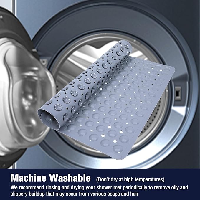 Gray Square Shower Bathtub Mat Non Slip 21x21 Inch, Soft Bath Mat for Inside Shower Tub, Shower Stall Mats for Bathroom Floor with Big Suction Cups Drain Holes, Easy Washable Dry BPA-Free