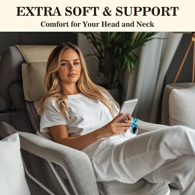 Recliner Headrest Pillow, Adjustable Comfort Neck & Head Support Pillow, Soft Velvet Non-Slip Headrest for Pain Relief & Relaxation, Ideal for Recliner, Couch, Chair, Sofa