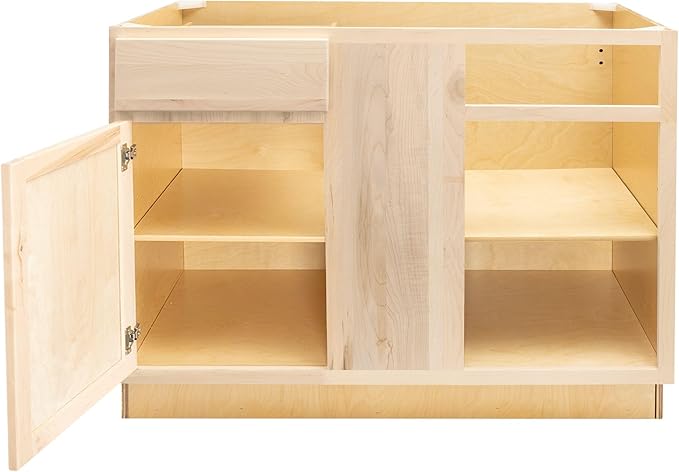 Quicklock RTA (Ready-to-Assemble) | Base Kitchen Cabinets - Shaker Style | Made in America (Raw Maple, 42" Wx34.5 Hx24 D Blind Corner)