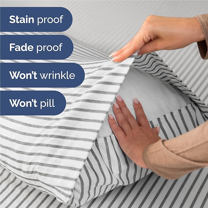 Full 6 Piece Sheet Set - Cooling & Breathable Bed Sheets - Hotel Luxury Bed Sheets for Women, Men, Kids & Teens - Bedding w/Deep Pockets & Easy Fit - Soft & Wrinkle Free - Full Grey Stripes Sheets