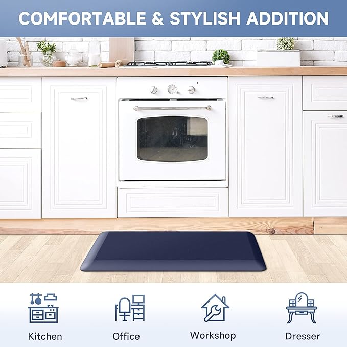 4/5 Inch Thick Kitchen Mats for Floor, StepRite Kitchen Rug for Standing Desk, Non-Slip, Thicker, Stain & Water Resistant, Comfort Anti Fatigue Floor Mat for Home, Kitchen, Office - Blue,108 * 30''