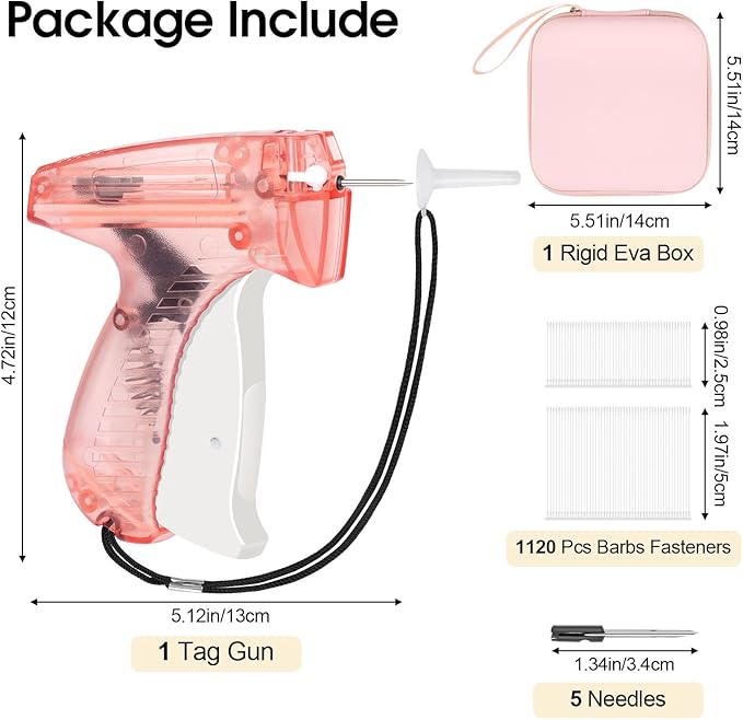 BEVTEE Tagging Gun for Clothing, Pink Tag Gun Kit with 5 Needles, 1120 Barbs Fasteners & 1 Hard EVA Case, Durable and Easy to Use Tagging Tool for Clothes, Fabric, Retail Price Tags and DIY
