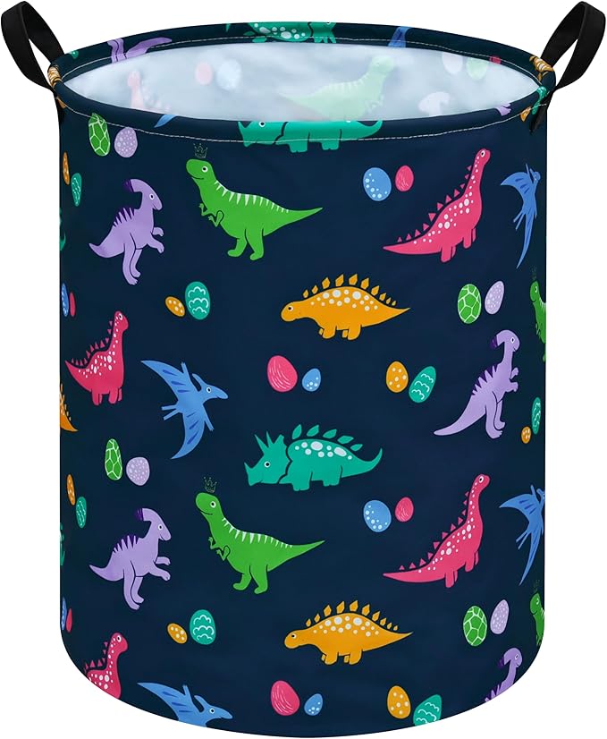 19.7 Inch Round Dinosaur Pattern Laundry Clothes Hamper Laundry Basket with Handles,Storage Organizer Bins Laundry Gift Basket for Room, Bedroom Decor