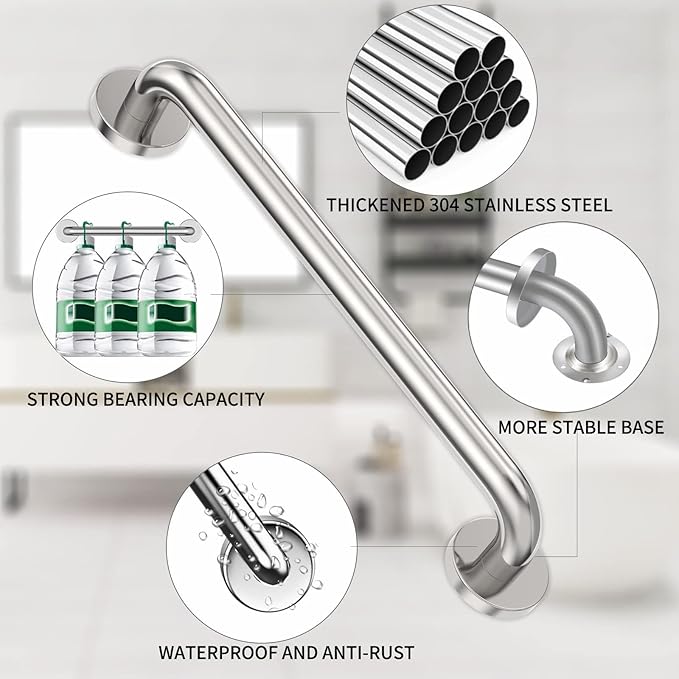 16 Inch Shower Grab Bar 2 Pack Polished Chrome SUS 304 Safety Grab Bars with Concealed Screws, 500lbs Support Assist Bath Handle Balance Bar for Handicap Elderly Pregnant Women for Christmas Gifts