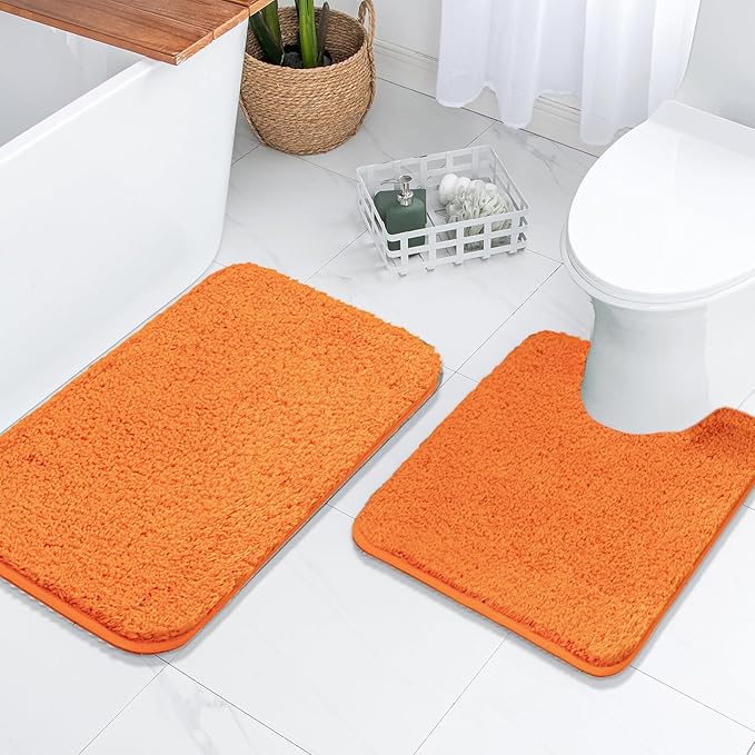 MIULEE Orange Bathroom Rug - Large Absorbent Bath Mat Made of Thick Fluffy Microsiber for Bathroom Floor, Tub, Kitchen and Hallway, Non Slip Rubber Backside, Machine Washable - 24x36 Inches