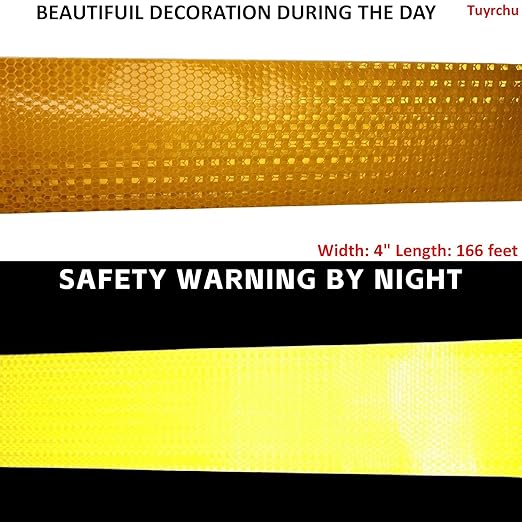 Yellow Reflective Tape 4 inch Wide, Outdoor Waterproof Hazard Conspicuity Safety Industrial Marking Tape (166 feet)