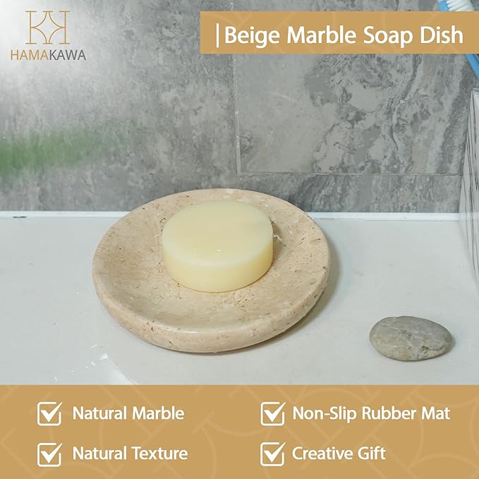 Natural Marble Round Jewelry Tray 5.5 inch, Beige Travertine Accent Dish for Rings, Keys, Earrings and Soap, Ideal Gift for Women