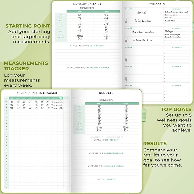 Clever Fox Fitness and Food Journal Premium – Guided Daily Workout, Meal & Weight Loss Tracker for Women & Men – Exercise Diet Planner (Apple Green)