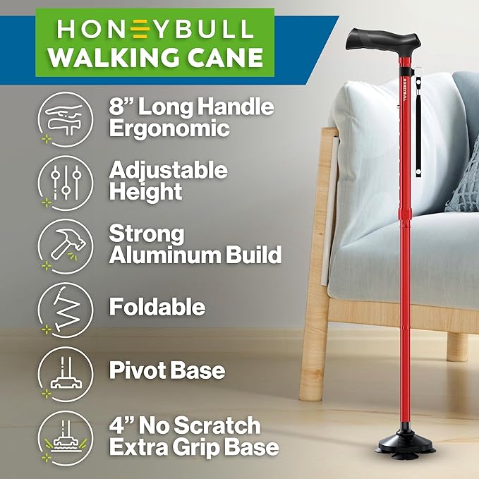Walking Cane for Men & Women Foldable, Adjustable, Heavy Duty, Free Standing, All Terrain, Collapsible Walking Sticks for Seniors & Adults