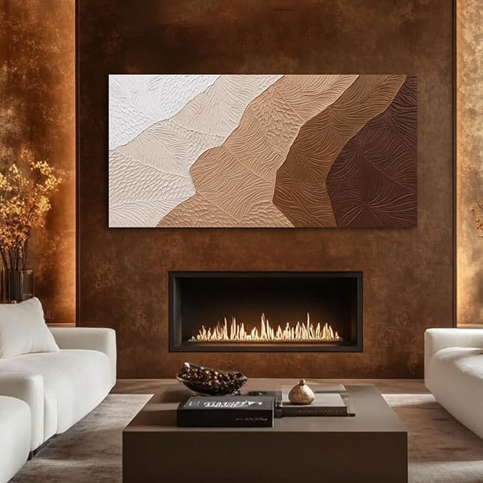 SOUGUAN White and Brown Home Wall Decor Textured Large Canvas Wall Art Contemporary Art Painting 29"x58" Artwork for Living Room Office