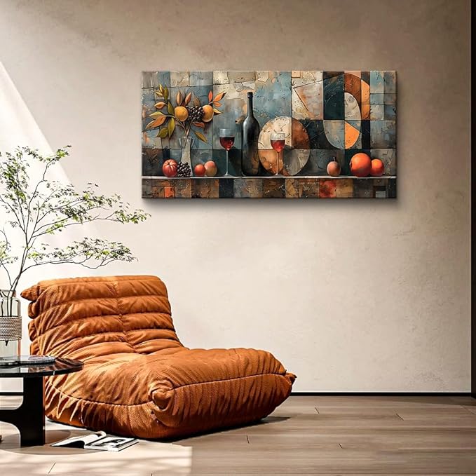 KELIYUAN Wall Art For Kitchen Wall Decor For Living Room Dining Room Decorations Wine Glass Wall Painting Still Life Abstract Pictures Artwork Ready To Hang bar Wall Posters Home Decor 20"x40"