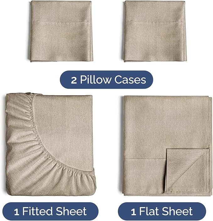 Twin XL 4 Piece Sheet Set - Cooling & Breathable Bed Sheets - Hotel Luxury Bed Sheets for Women, Men, Kids & Teens - Deep Pockets - Easy Fit - Soft and Wrinkle Free - Twin XL Heathered Beige Sheets