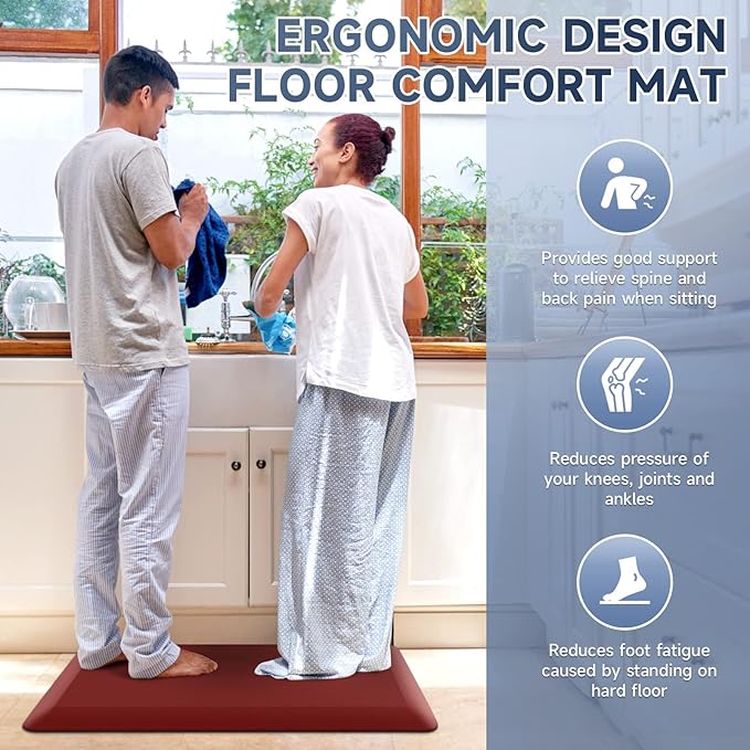 4/5 Inch Thick Kitchen Mats for Floor, StepRite Kitchen Rug for Standing Desk, Non-Slip, Thicker, Stain & Water Resistant, Comfort Anti Fatigue Floor Mat for Home, Kitchen, Office - Red,108 * 30''