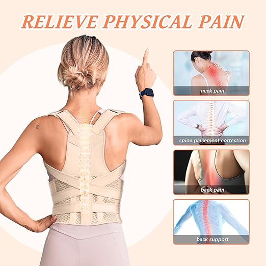 TEE TEA Posture Corrector for Women & Men – Adjustable Back Support Brace for Neck, Shoulder & Spine Muscle Relief – Improve Posture, Comfort & Confidence – Invisible & Comfortable Design (Beige, Medium)