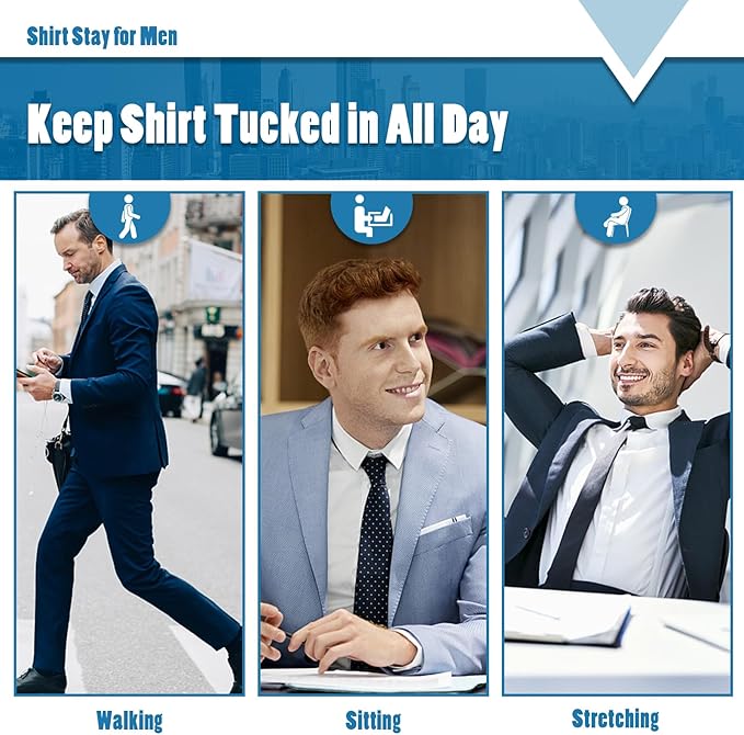 STAY GENT Y-Style Shirt Stays For Men with Non-Slip Locking Clamps and Adjustable Elastic Straps